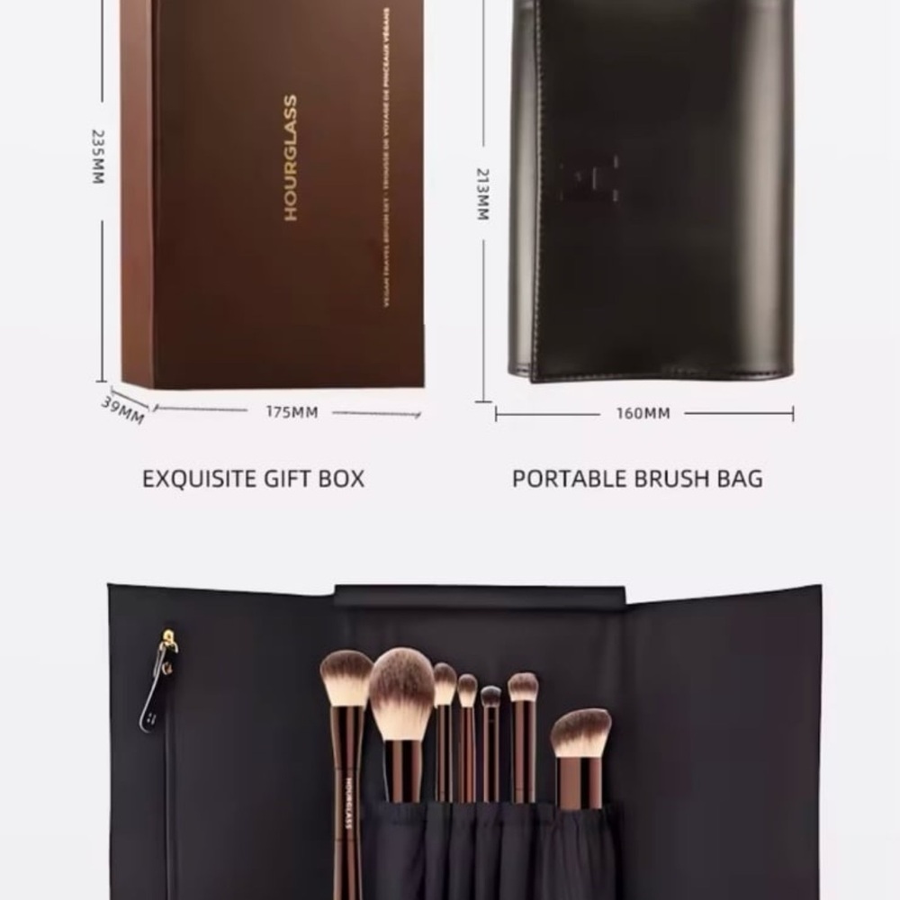 Hourglass Set of 7 Travel Brush Set with Leather Case - Picture 9 of 12